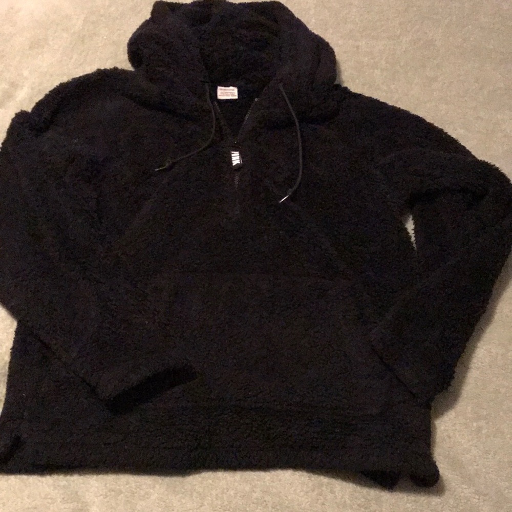 PINK Black Sherpa Hoodie